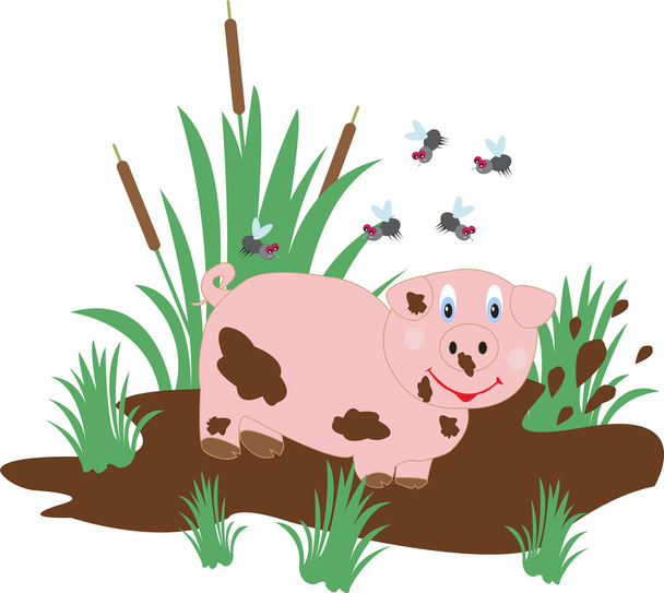 cerdo en el pantano y vuela
 - Vector, imagen