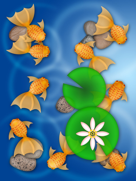 Fantasievolle Goldfische schwimmen im Teich Illustration - Foto, Bild