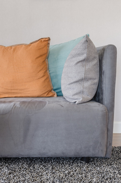 orange color pillow on grey sofa in living room  - Photo, Image