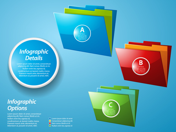 Infographic with glossy folders on blue background - Vector, Image