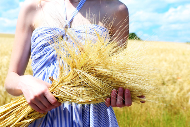 Woman holding sheaf in field - Foto, Bild