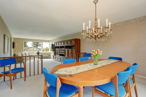 Modern dinning room with royal blue chairs. - Photo, Image