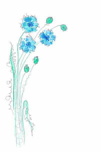 Watercolor blue flowers. Watercolor floral decorative element.Floral backgrond. - Vektor, obrázek