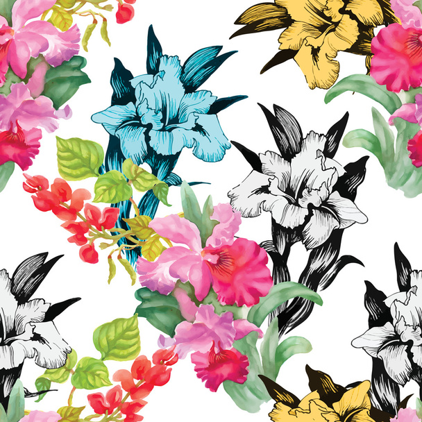 garden pattern with flowers - Vettoriali, immagini