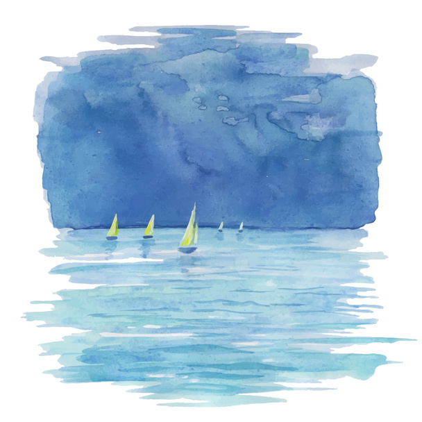 Ilustração aquarela de mar e veleiros
 - Vetor, Imagem