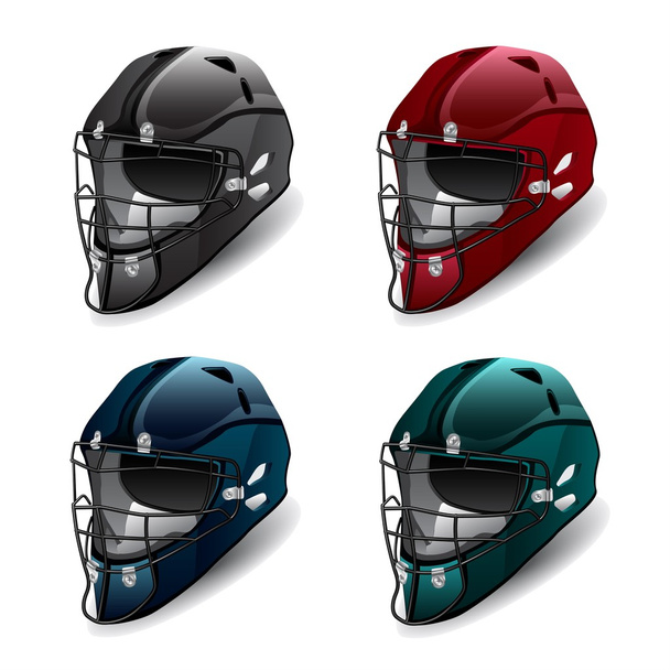 Sada klasických hokejové helmy různých barev. Sportovní vektorové ilustrace izolované na bílém pozadí. - Vektor, obrázek