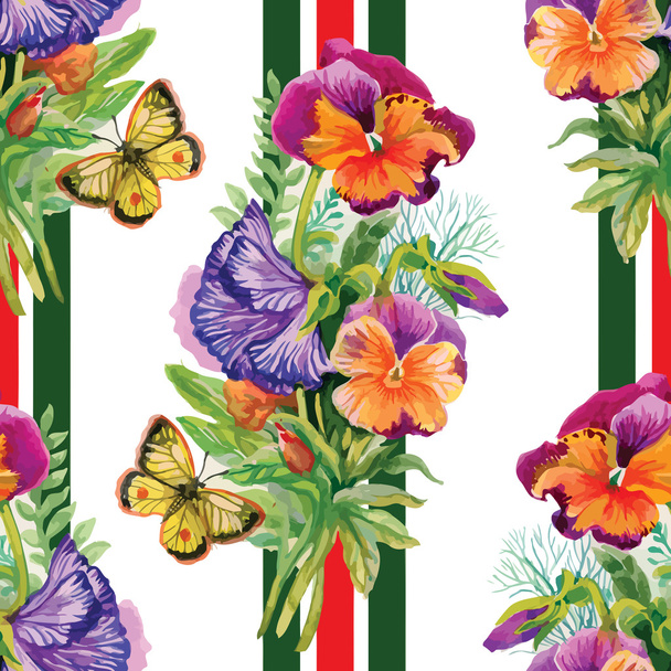 pattern with flowers and butterflies - Vector, Image
