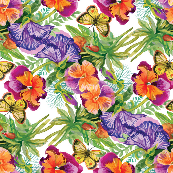 pattern with flowers and butterflies - Vektor, Bild