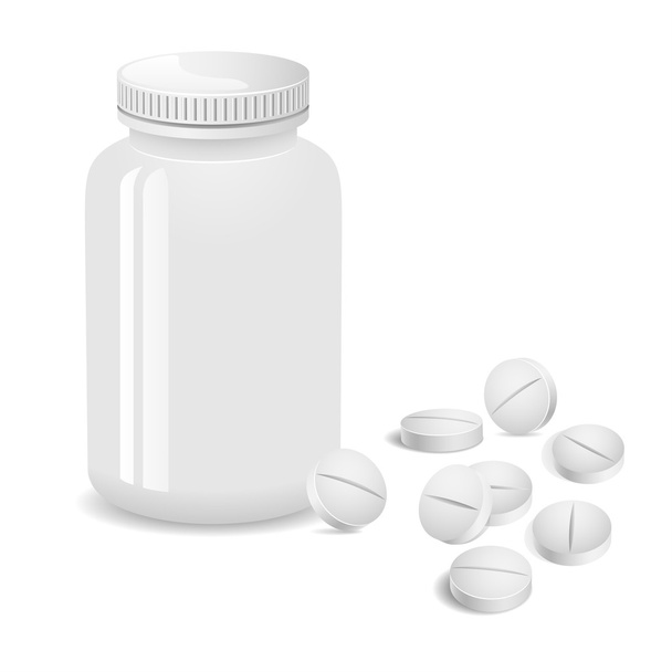 Таблетки и лекарства в пластиковых бутылках
 - Вектор,изображение
