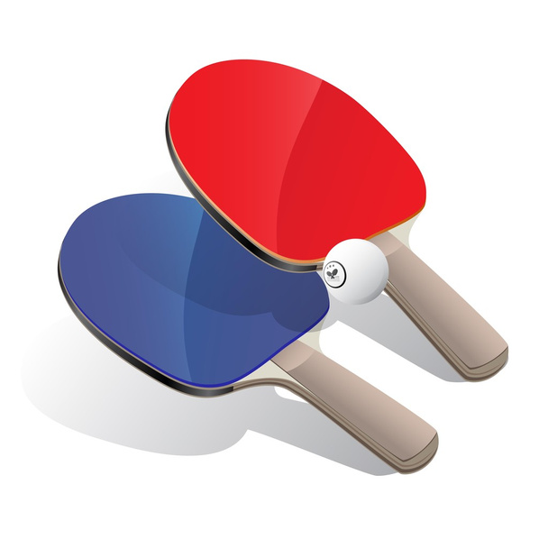 Zwei Schläger zum Tischtennisspielen. Abbildung auf weißem Hintergrund - Vektor, Bild