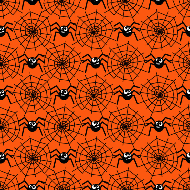 Halloween-Muster mit Spinnen und Spinnennetzen. nahtloser Halloween-Hintergrund. - Vektor, Bild