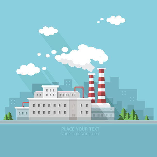 Ecology Concept - industry factory. Flat style vector illustrati - Vector, Image