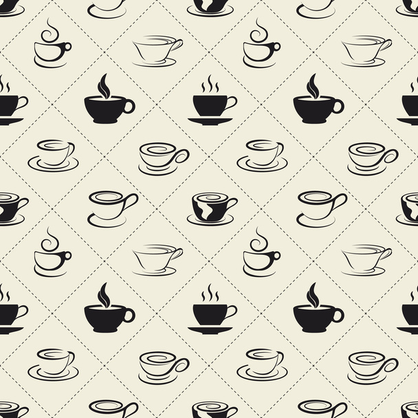 Кофе иконки или эмблемы в бесшовной картины
 - Вектор,изображение