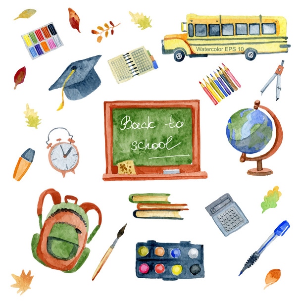 School set. Vector watercolor illustration. - Vector, Image