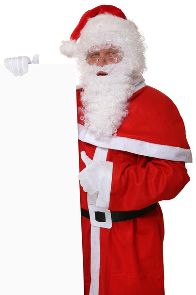 Santa Claus pulgares hacia arriba en Navidad sosteniendo banner vacío con policía
 - Foto, imagen