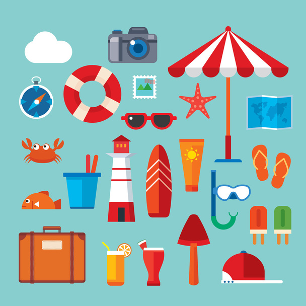 summer and travel flat icon - Vector, Image
