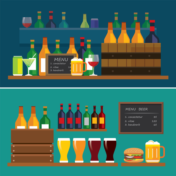 plochý design nápis nápojů a piva - Vektor, obrázek