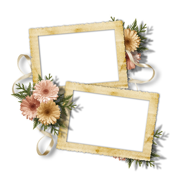 Vintage paper with a flower on white isolated background. - Foto, Imagem