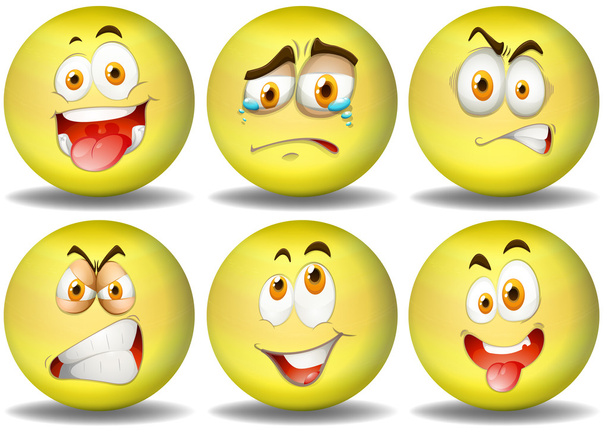 Yellow ball expressions emoticons - Vector, Image
