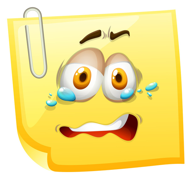 Плачущее лицо на желтой бумаге
 - Вектор,изображение