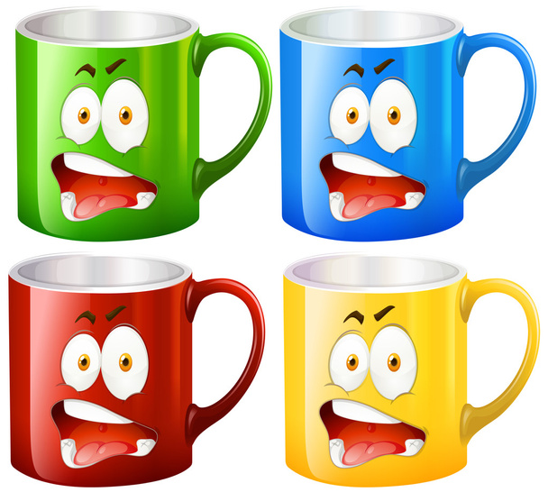 Coffee mugs with facial expressions - Vector, Image