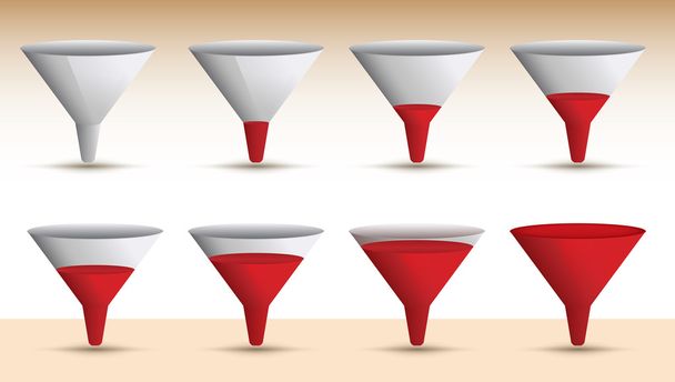 Timeline series of a funnel emptying - Vector, Image