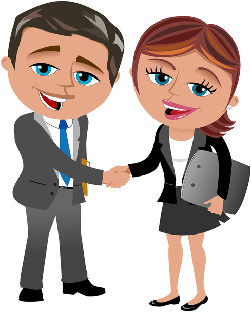 Zakenman en zakenvrouw handshaking geïsoleerd - Vector, afbeelding