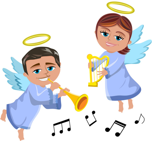 Christmas Angels Playing Trumpet and Harp isolated - Vektor, kép