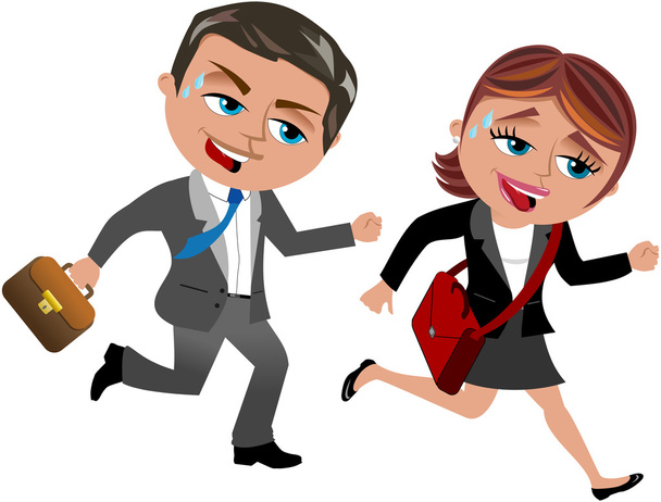 Businessman and Businesswoman in a hurry isolated - Vector, Image