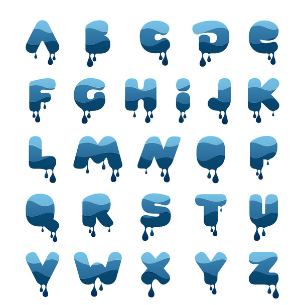 Alfabeto con agua azul y gotas
. - Vector, Imagen