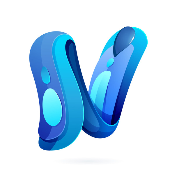 N letter with blue water splash and drops. - Vector, afbeelding