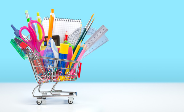 school supplies in shopping cart - back to school - Photo, Image