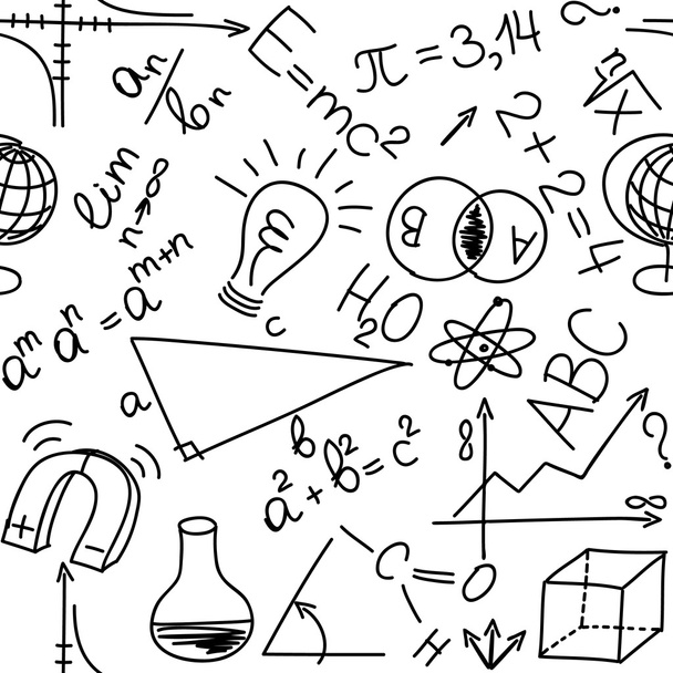 Mathematical and physical equations and formulas, seamless backg - Вектор,изображение