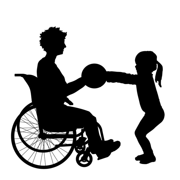 kobieta na wózku inwalidzkim i dziecko - Wektor, obraz