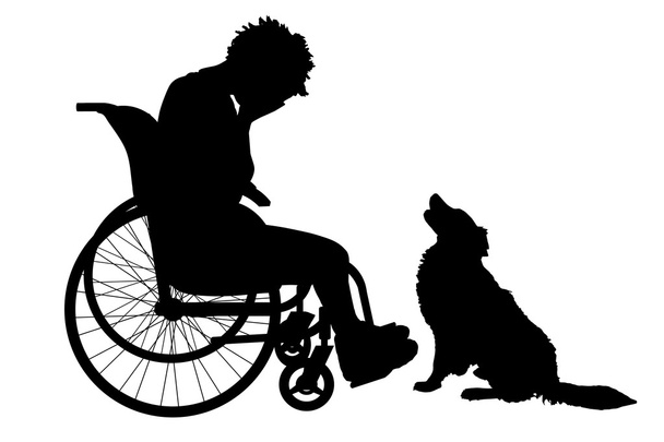 bir tekerlekli sandalye ve köpek kadın - Vektör, Görsel