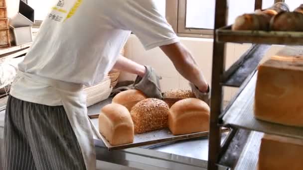 Λαμβάνονται φρέσκο από το φούρνο ψωμί - Πλάνα, βίντεο