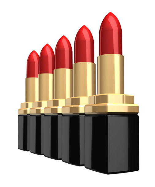 row of 3d lipsticks isolated over white - Foto, Imagem