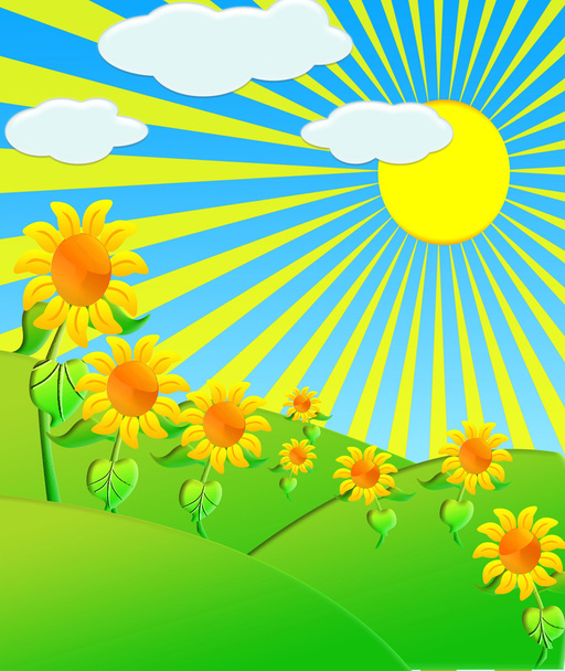 The Illustration sunflowers on meadow - Zdjęcie, obraz