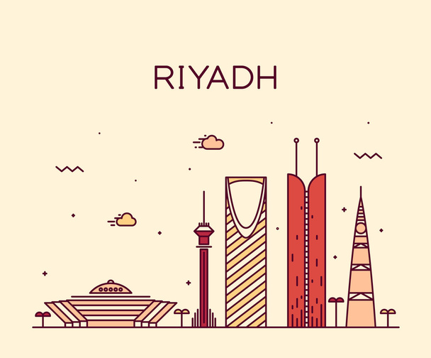 Riyadh skyline trendy vector illustration linear - Vector, Image