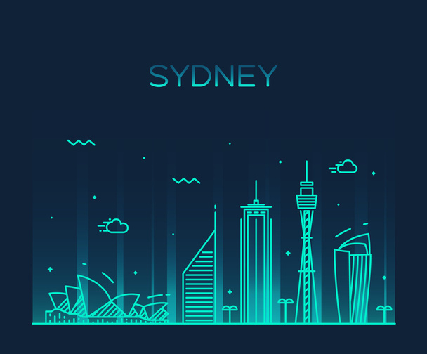 Sydney skyline trendy vector illustration linear - Vektör, Görsel