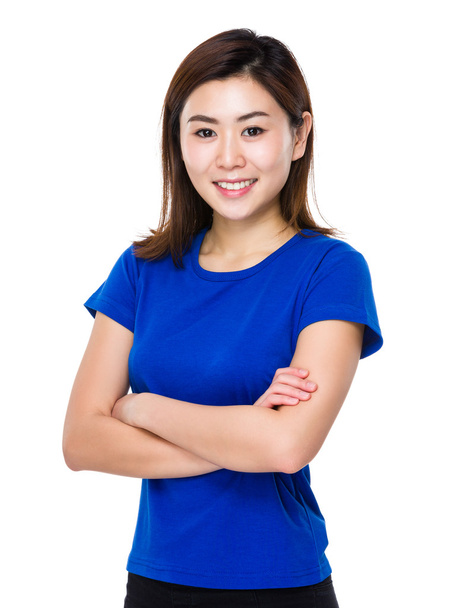 Nuori aasialainen nainen sinisessä t-paidassa
 - Valokuva, kuva