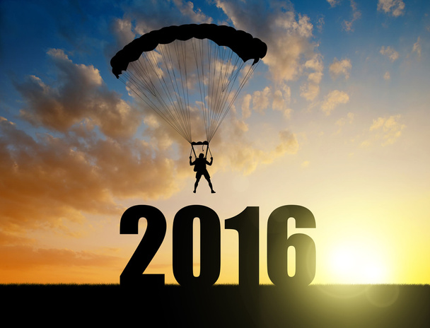 Parachutist landing in de New Year 2016 - Foto, afbeelding