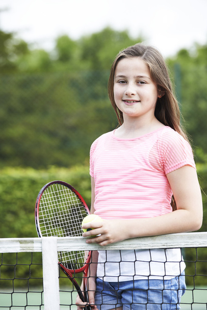Portrait Of Young Girl Playing Tennis - Fotoğraf, Görsel