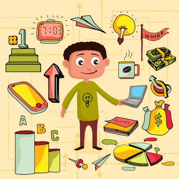 Man with various colorful creative social media icons. - Vector, imagen