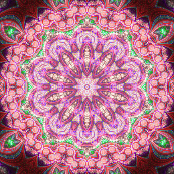 Red and pink fractal mandala, digital artwork for creative graphic design - Photo, Image