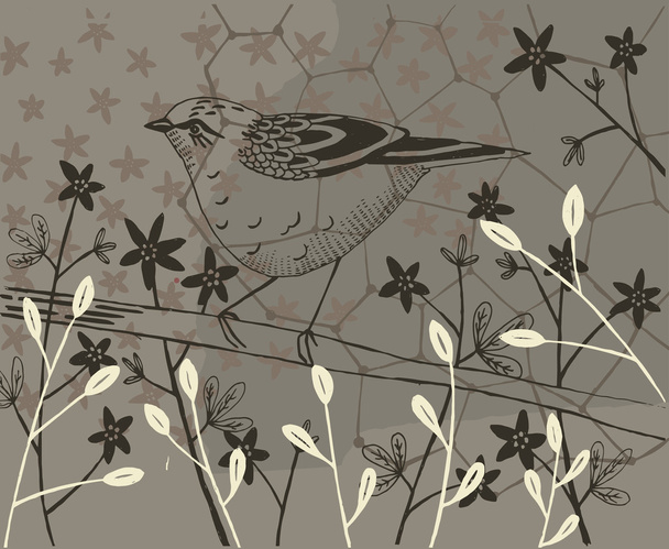 Bird on a Branch Vector Illustration - Wektor, obraz