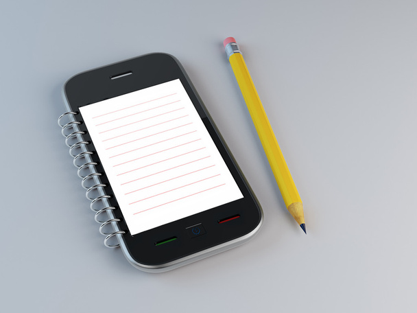 Smarthone Kladblok met een potlood - Foto, afbeelding