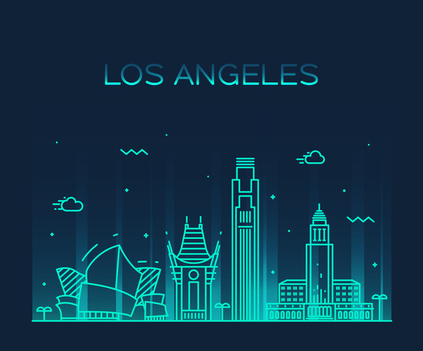Los Angeles skyline vector illustration linear - Vektör, Görsel