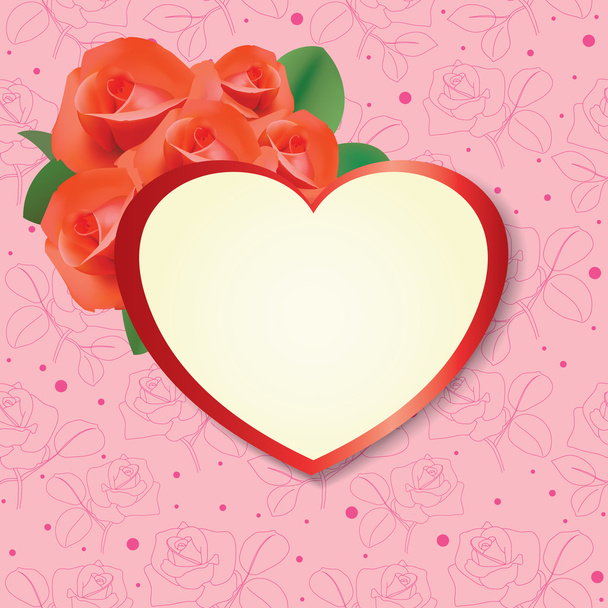 Heart with roses on pink background - vector card - Вектор, зображення