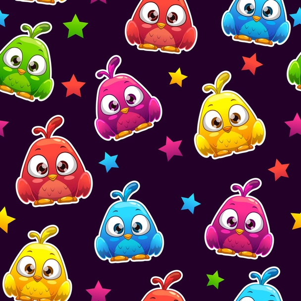 Seamless pattern with funny colorful cartoon birds - Vector, Imagen